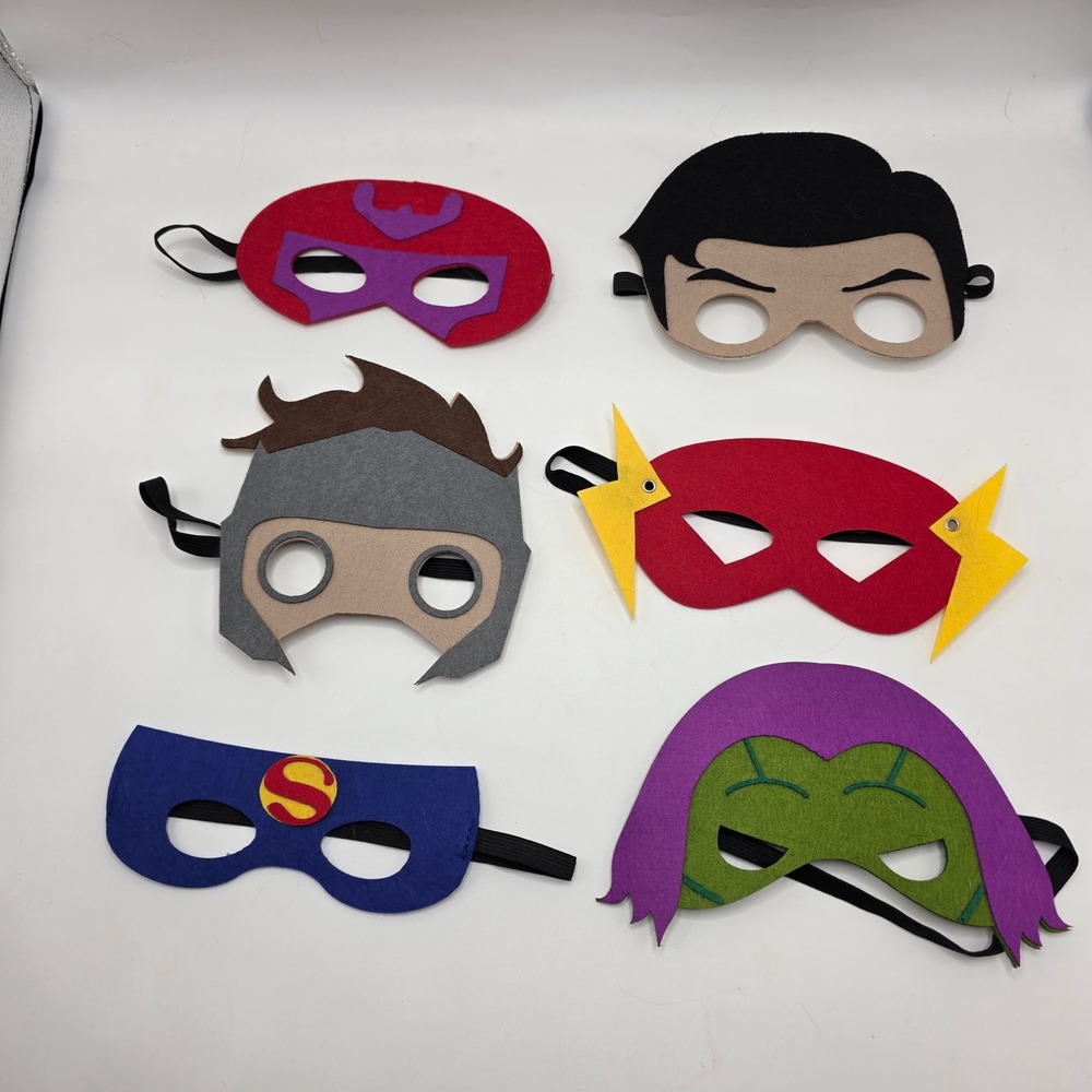Superhero Felt‎ Mask Set 6pc Kids Costume Dress Up Flash Superman Green Goblin